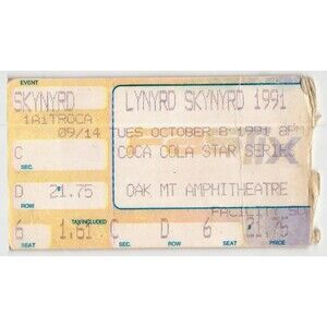 Vintage 1991 Lynyrd Skynyrd Four Horsemen Concert Ticket Stub Pelham AL